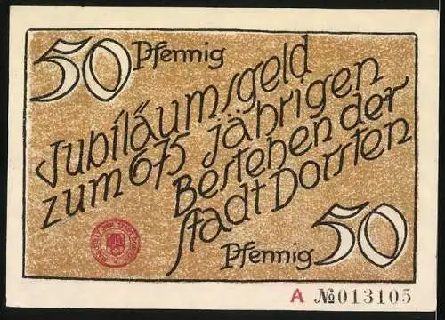 Notgeld Dorsten i. Westf., Jubiläum 675 jähriges Bestehen der Stadt, 50 Pfennig, Marktplatz