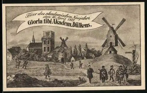 Notgeld Dülken 1920, 10 Pfennig, Ortspartie mit Windmühle