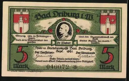 Notgeld Bad Driburg i. W. 1921, 5 Mark, Festhalle