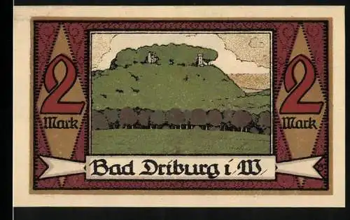 Notgeld Bad Driburg i. W. 1921, 2 Mark, Ortspartie