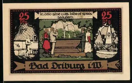 Notgeld Bad Driburg i. W. 1921, 25 Pfennig, Herrschaften am Brunnen, Denkmal