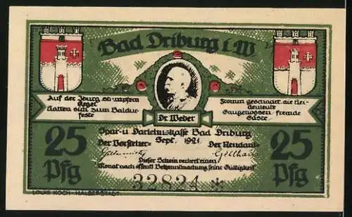 Notgeld Bad Driburg i. W. 1921, 25 Pfennig, Herrschaften am Brunnen, Denkmal