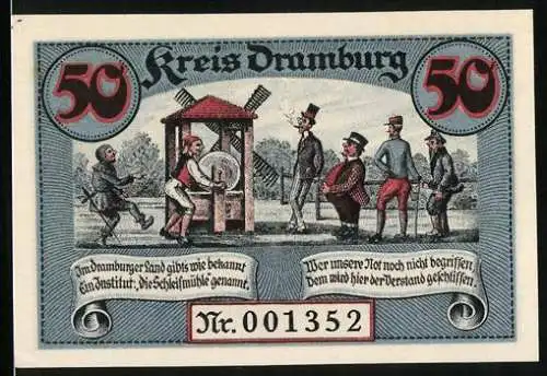 Notgeld Dramburg 1920, 50 Pfennig, Schleifmühle