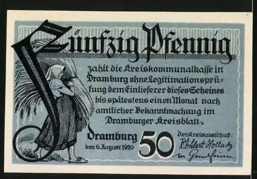 Notgeld Dramburg 1920, 50 Pfennig, Schleifmühle