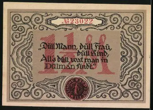 Notgeld Dülmen i. Westf. 1921, 1 1 /2 Mark, Ortspartie