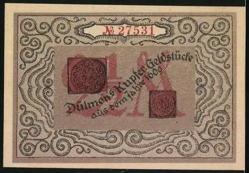 Notgeld Dülmen 1921, 2 1 /2 Mark, Rathaus mit Brunnen