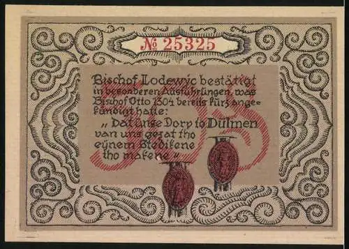 Notgeld Dülmen 1921, 50 Pfennig, Geistliche mit Schriftrolle 1311