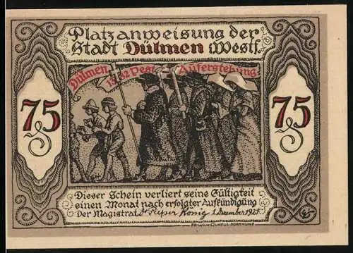 Notgeld Dülmen 1921, 75 Pfennig, Pest-Auferstehung 1382