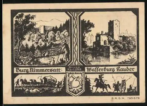 Notgeld Bolkenhain in Schlesien, 75 Pfennig, Burg Nimmersatt und Wasserburg Kauder
