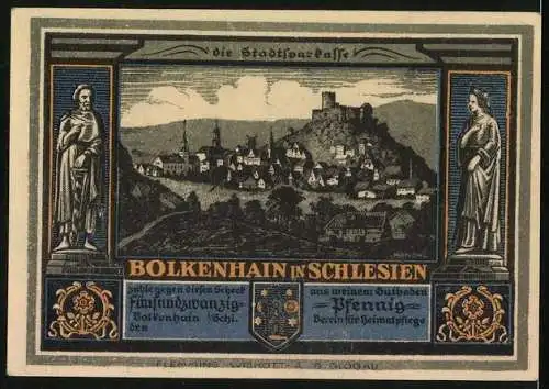 Notgeld Bolkenhain in Schlesien, 25 Pfennig, Die Bolkoburg auf dem Hügel