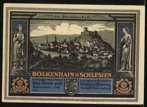 Notgeld Bolkenhain in Schlesien, 1,50 Mark, Die Burg Schweinhaus, Pferdekutsche davor