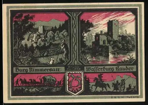 Notgeld Bolkenhain in Schlesien, 75 Pfennig, Wasserburg Kauder, Burg Nimmersatt