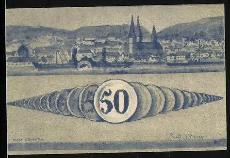 Notgeld Boppard 1920, 50 Pfennig, Gesamtansicht am Fluss
