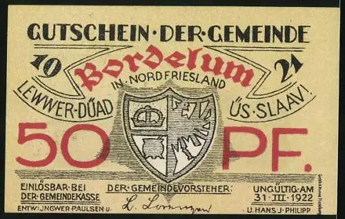 Notgeld Bordelum 1921, 50 Pfennig, Strohgedecktes Landhaus im Grünen