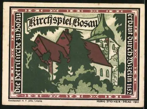 Notgeld Bosau 1921, 1 Mark, Blick auf die Kirche