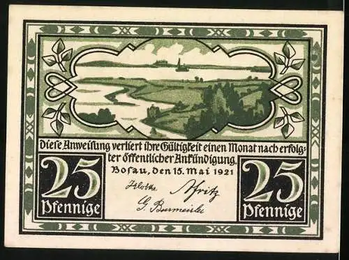 Notgeld Bosau 1921, 25 Pfennig, Petrikirche und Flusspanorama