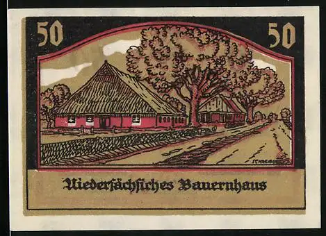 Notgeld Borstel, 50 Pfennig, Niedersächsisches Bauernhaus