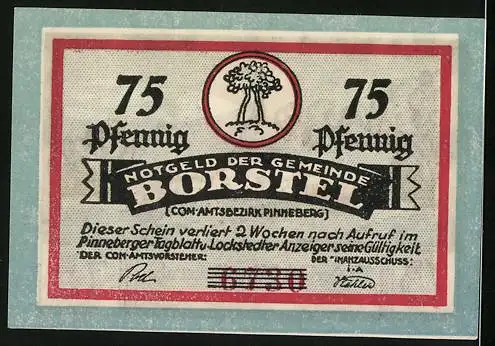Notgeld Borstel, 75 Pfennig, Niedersächsischer Bauernhof