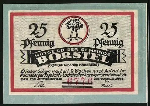 Notgeld Borstel, 25 Pfennig, Niedersächsische Bauernküche