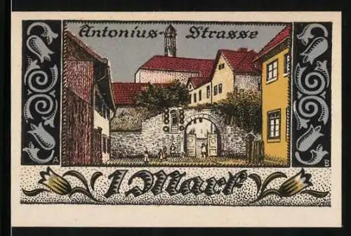 Notgeld Brakel /Höxter 1921, 1 Mark, Blick in die Antonius-Strasse