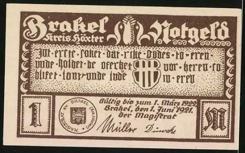 Notgeld Brakel /Höxter 1921, 1 Mark, Kinder in der Antonius-Strasse