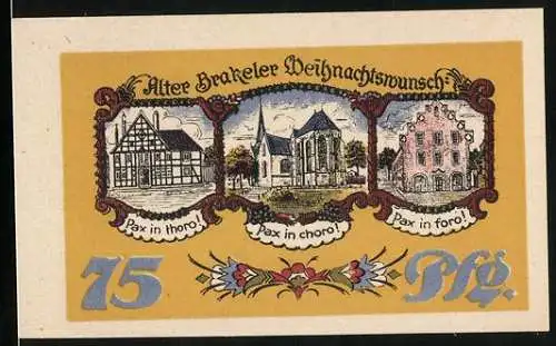 Notgeld Brakel /Höxter 1921, 75 Pfennig, Pax in thoro! Pax in choro! Pax in foro! - Brakeler Weihnachtswunsch