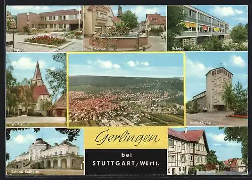 AK Gerlingen bei Stuttgart, Schloss Solitude, Rathaus, Evangelische Kirche