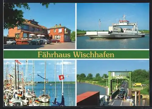 AK Wischhafen, Gasthaus Fährhaus Wischhafen, Fährstrasse 16, Brücke, Schiff