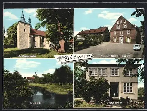 AK Welver i. W., Erholungsheim. St. Josef, Hospital, Hundeteich