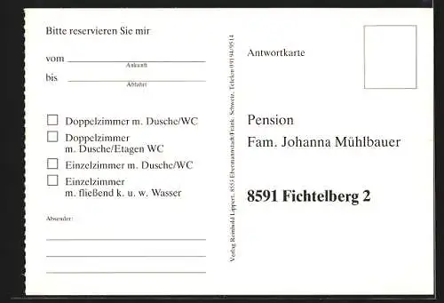 AK Fichtelberg / Ofr., Hotel-Pension Fam. Johanna Mühlbauer