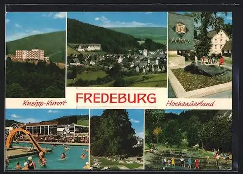AK Fredeburg /Hochsauerland, Freibad, Ortsansicht aus der Vogelschau