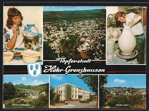 AK Höhr-Grenzhausen, Rathaus, Burgruine, Töpferarbeiten