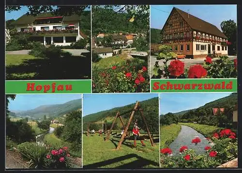 AK Sulz-Hopfau /Schwarzwald, Fachwerkhaus, Spielplatz, Ortsansicht