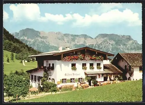 AK Au b. Berchtesgaden, Grenz-Gasthaus Neuhäusl mit Untersberg, Bes. Franz Hölzl