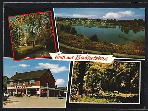 AK Bookholzberg, SB-Markt, Blick auf kleinen See, Waldpartie