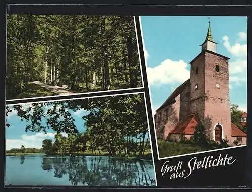 AK Stellichte, Kirche, Allee, Teich