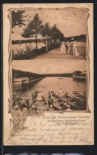 AK Berlin-Charlottenburg, Gasthof Carlshof am Spandauer Schifffahrtskanal