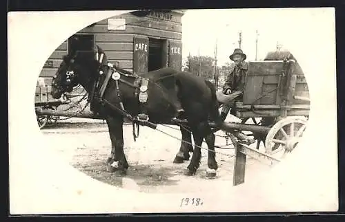 Foto-AK Wien, Floridsdorf, Pferdefuhrwerk, Café in der Fännergasse