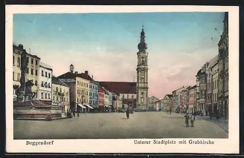 AK Deggendorf, Unterer Stadtplatz mit Grabkirche