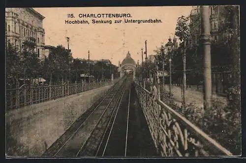 AK Berlin-Charlottenburg, Hochbahn, Senkung zur Untergrundbahn