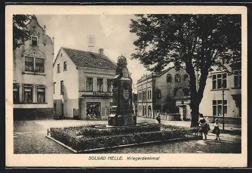 AK Melle, Geschäft von Aberbach & Co. hinter dem Kriegerdenkmal