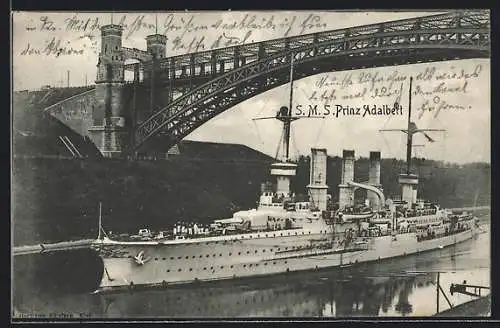 AK S. M. S. Prinz Adalbert unterquert eine Brücke