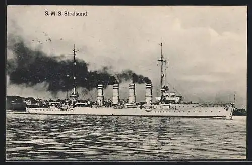 AK S. M. S. Stralsund unter Volldampf