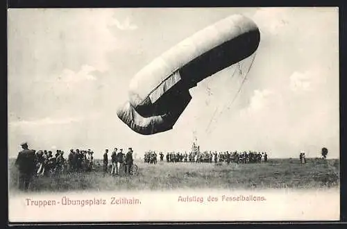 AK Zeithain, Aufstieg des Fesselballons auf dem Truppenübungsplatz