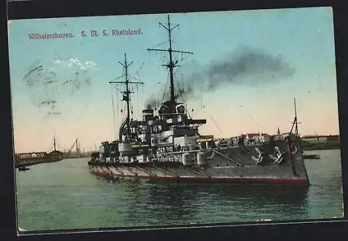 AK Wilhelmshaven, S. M. S. Rheinland im Wasser