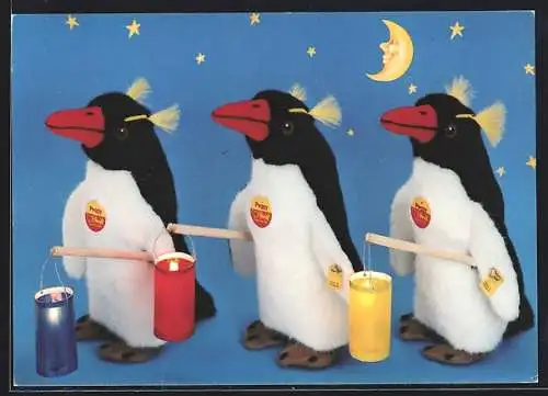 AK Pinguine von Steiff mit Laternen bei Mondschein