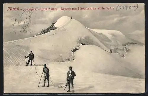 AK Bergsteiger beim Aufstieg zum verschneiten Schwarzenstein