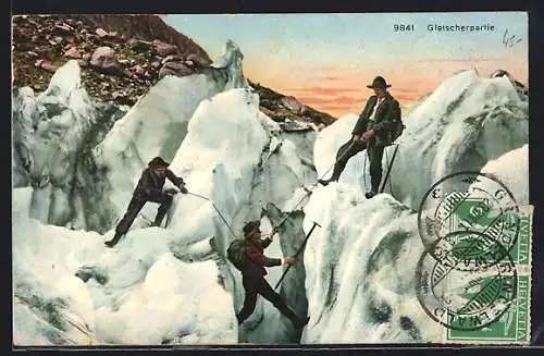 AK Bergsteiger auf einer Gletscherpartie