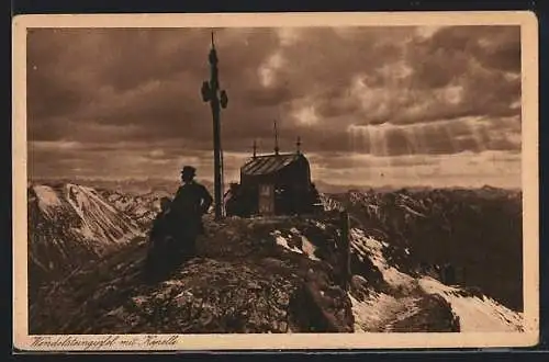 AK Wendelsteingipfel mit Gipfelkreuz und Kapelle