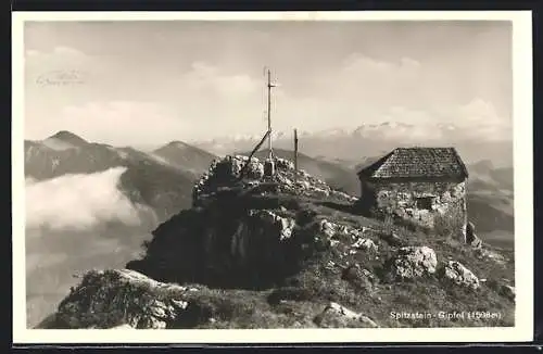 AK Gipfelkreuz auf dem Spitzstein mit Panorama